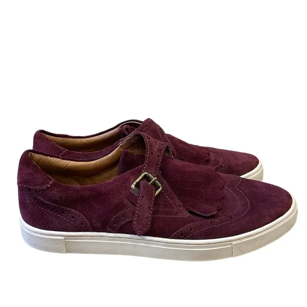 FRYE Gemma Kiltie Wine Color Suede Loafers Size 7.5 Oxford Slip On Shoes Sneaker